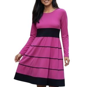 eShakti Fuchsia and Black Long Sleeve Dress Sz 2